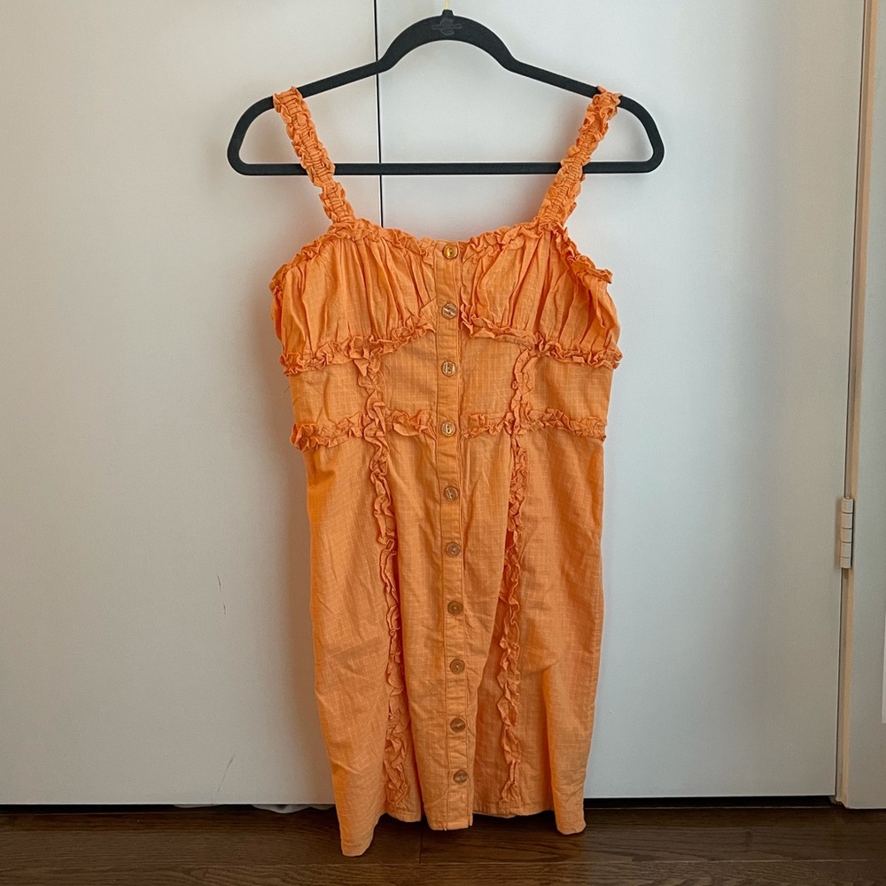 URBAN OUTFITTERS orange ruffle tank mini dress